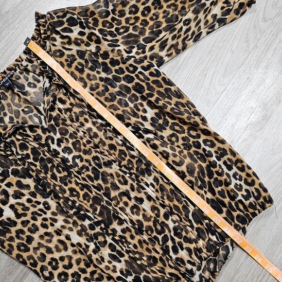 EXPRESS Y2K Animal Print Cheetah Flirtly Off shoulder Chiffon Blouse Size S - Picture 4 of 10
